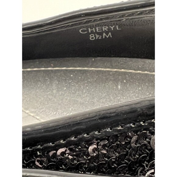 Tahari Black Sequin Round Toe Leather Pumps Heel Formal Black Tie Party Sz 8.5 M - Picture 8 of 11